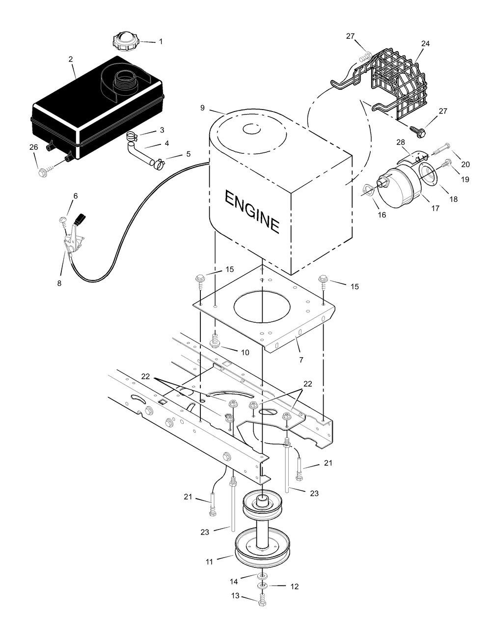 Engine Mount Diagram and Parts List for 312000X68B 2003 Briggs and Stratton Lawn Tractor